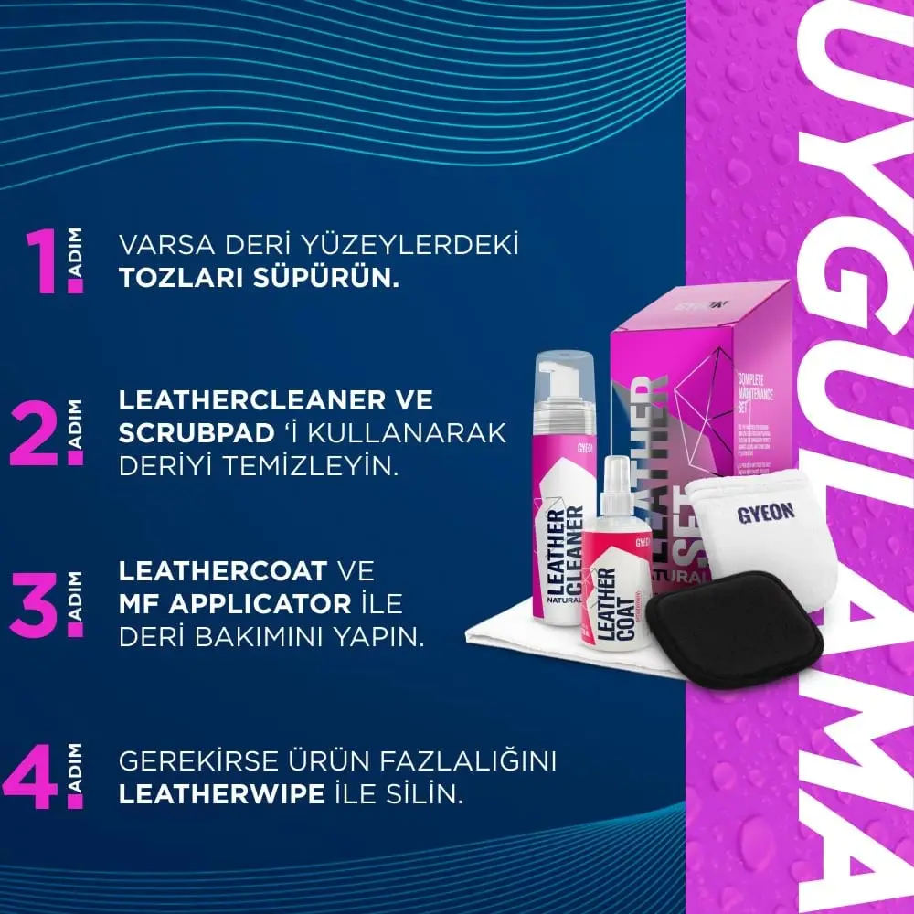 GYEON QM LeatherSet Natural Modern Deri Günlük Hafif Temizlik ve Bakım Seti (5 Parça) - 200 ml - Image 3