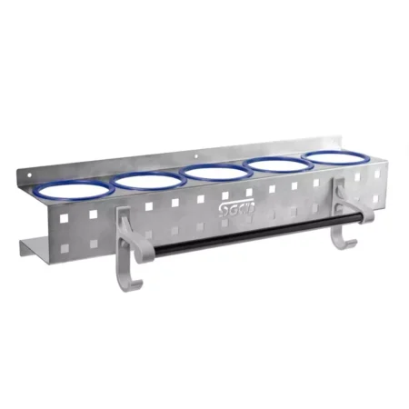 SGCB Çok İşlevli Pasta Cila Duvar Standı Paslanmaz Çelik (5 Gözlü Borulu Kancalı) –Bez Şişe Tutucu