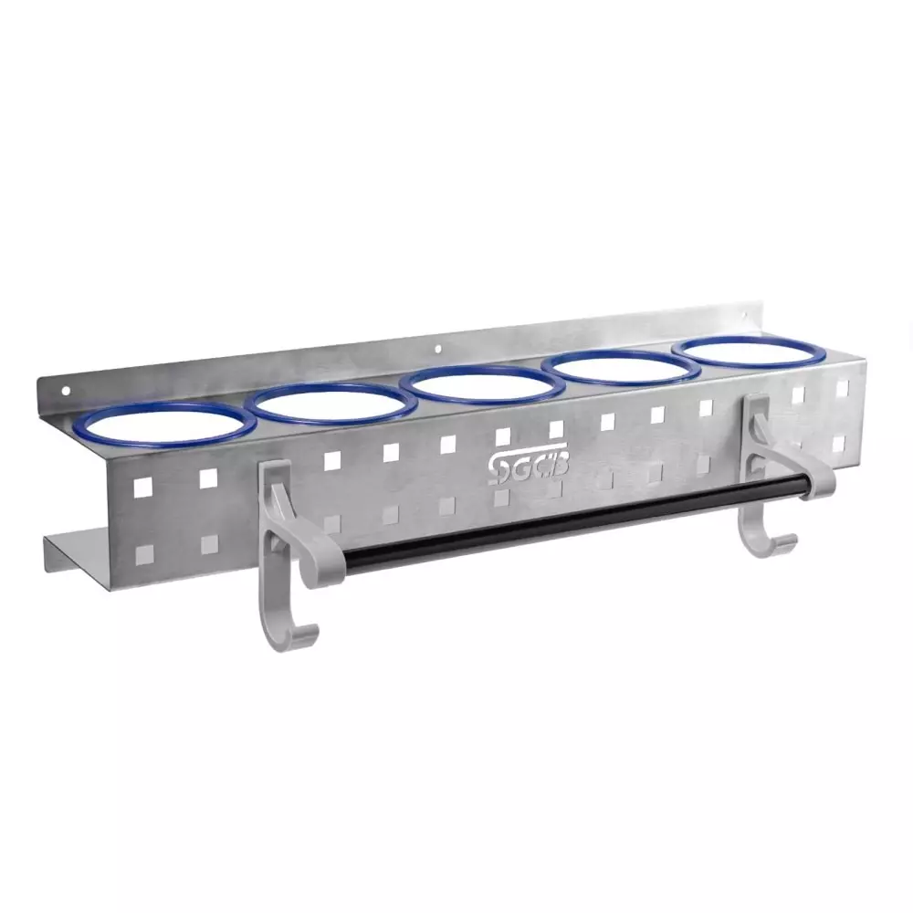 SGCB Çok İşlevli Pasta Cila Duvar Standı Paslanmaz Çelik (5 Gözlü Borulu Kancalı) –Bez Şişe Tutucu