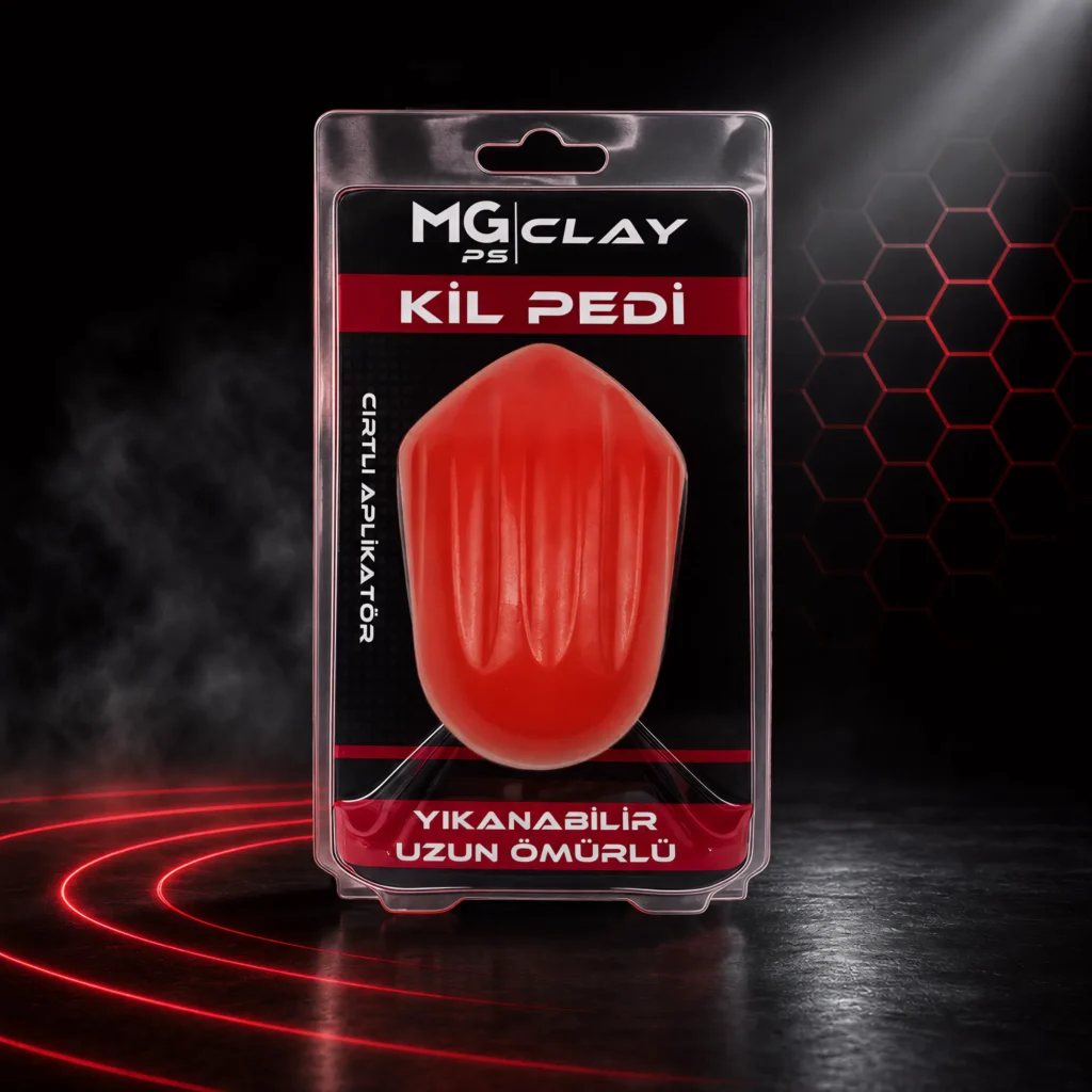 MG PS Aplikatörlü El Kil Pedi 12×8 cm (Kırmızı) – Cırtlı Clay Pad Sponge Block