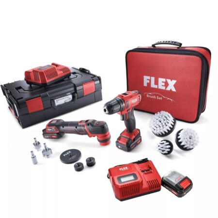 FLEX Pasta Cila Vidalama ve Temizlik Fırça Seti - PXE80 Mini Polisaj, DD 2G Şarjlı Matkap,3lü Fırça