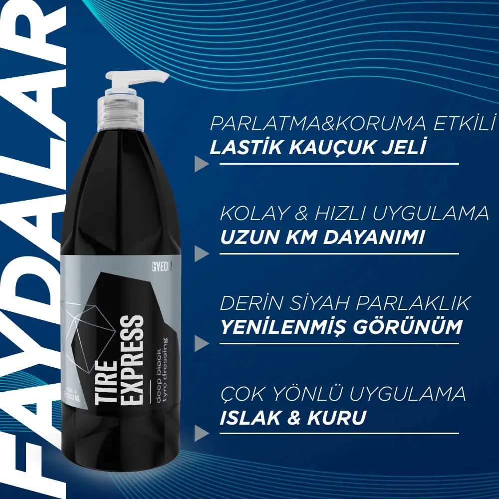 GYEON QM Tire Express Lastik Parlatıcı ve Koruyucu - 1000 ml -Su Bazlı Jel Oto Lastik Cilası - Image 2