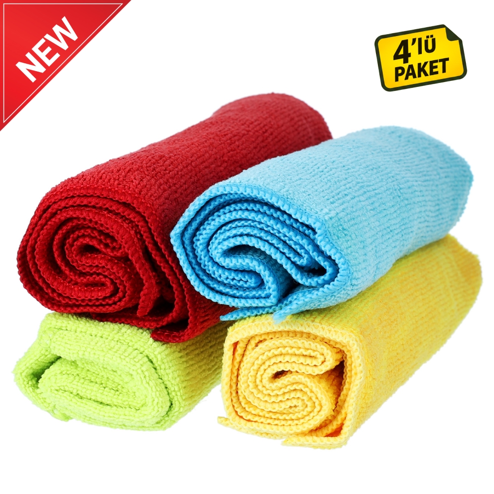 MENZERNA Mikrofiber Bez Seti 320 GSM 4’lü Paket – 40x40cm | Renkli Detailing Pasta Cila Bezleri