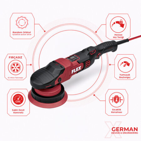 FLEX XCE 2 8 14-EC DA Orbital Polisaj Makinesi 1400W (2. Nesil)| Fırçasız Kömürsüz Motor Gear Driven